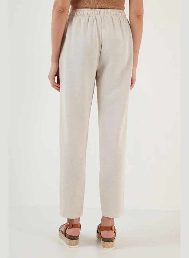 Lela  Lela Cotton and Linen Blend High Waist Relaxed Fit Pocket Trousers Women's PANTS 5865019 for Women | Best Price UAE