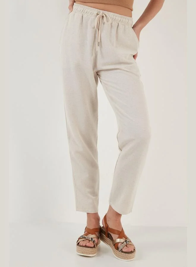 ليلا بنطلون نسائي قطن وكتان بخصر عالٍ وقصة مريحة وجيوب