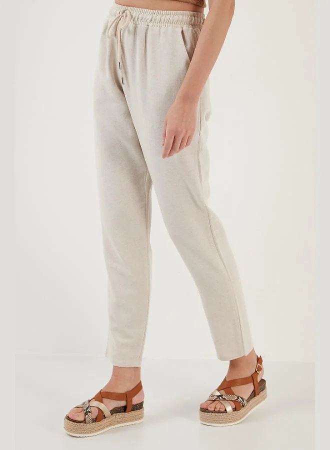 Lela  Lela Cotton and Linen Blend High Waist Relaxed Fit Pocket Trousers Women's PANTS 5865019 for Women | Best Price UAE