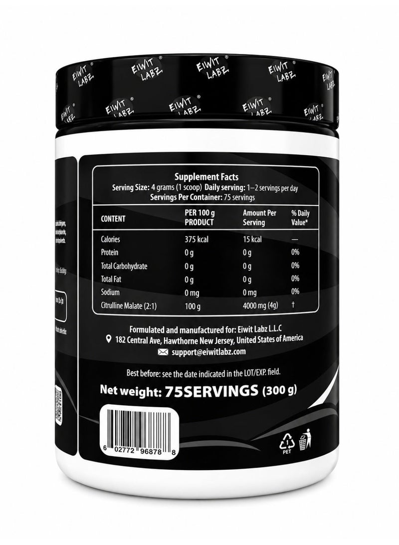 EIWIT LABZ Citrulline Malate Unflavored Powder 300g 75 Servings Pre Workout Supplement - Image 3