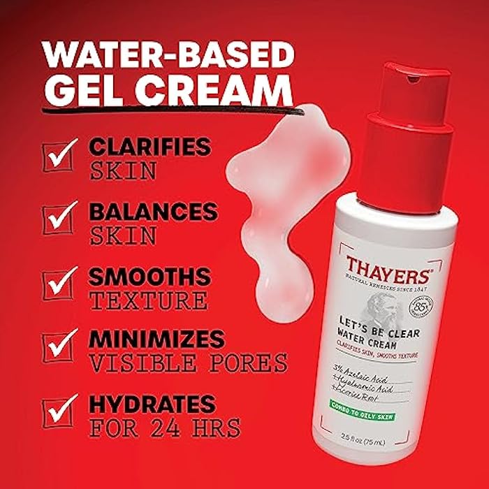 THAYERS Let's Be Clear Water Face Cream, Moisturizer with Azelaic Acid and Hyaluronic Acid, Skin Care for Combination to Oily Skin, 2.5 Oz - Image 2