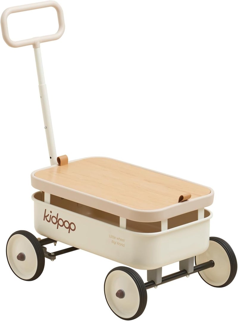 Kidpop PULA-Wild 3-in-1 Toy Wagon for Toddlers 1-4, Kids Ride On Toy with Removable Wooden Cover and Adjustable Handlebar, One Year Birthday Gifts Indoors and Outdoors Max Weight 33 lbs (White) - Image 1