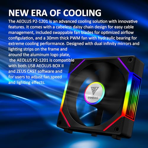 GAMDIAS 120mm ARGB PWM Case Fan, 2 Blades in 1 Fan Pack (Standard & Reverse Blades), Sync with RGB Motherboards, Easy Installation & Cable Management w/Cabless Daisy Chain Design - Image 2