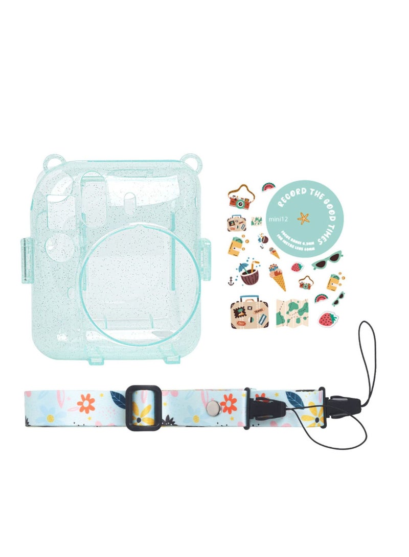 Transparent Case Compatible for Instax Mini 12 Protective Crystal Clear Mini Camera Case Photo Bag Carry Storage Bag with Adjustable Strap Stickers (Green)  - Image 1