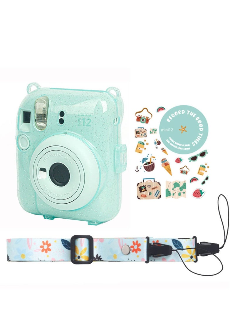 Transparent Case Compatible for Instax Mini 12 Protective Crystal Clear Mini Camera Case Photo Bag Carry Storage Bag with Adjustable Strap Stickers (Green)  - Image 3