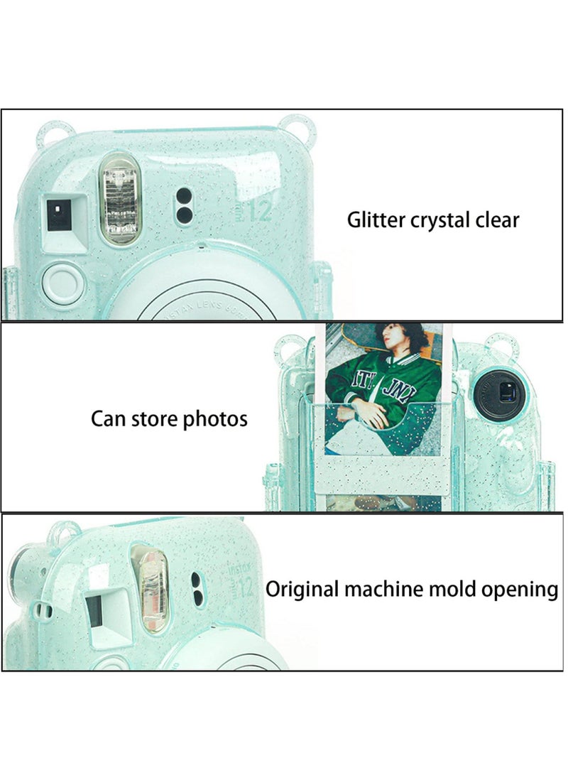 Transparent Case Compatible for Instax Mini 12 Protective Crystal Clear Mini Camera Case Photo Bag Carry Storage Bag with Adjustable Strap Stickers (Green)  - Image 2