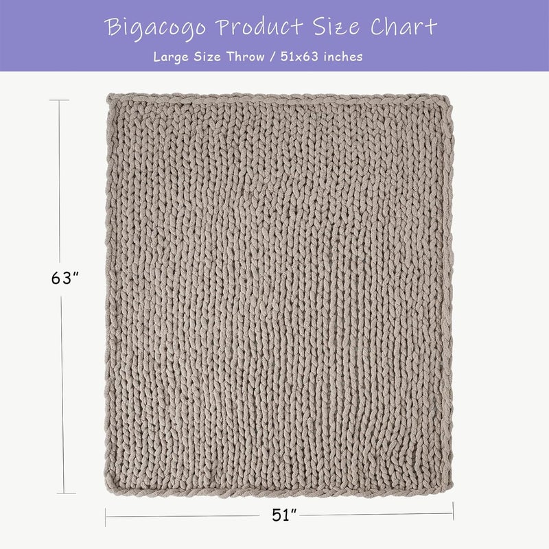 Bigacogo بطانية محبوكة سميكة من Bigacogo، مقاس 51x63 بوصة، مصنوعة 100% يدويًا من خيوط الشينيل السميكة، بطانية ناعمة ومريحة للاستخدام على الأريكة أو الصالة (لون تاوب) - Image 2