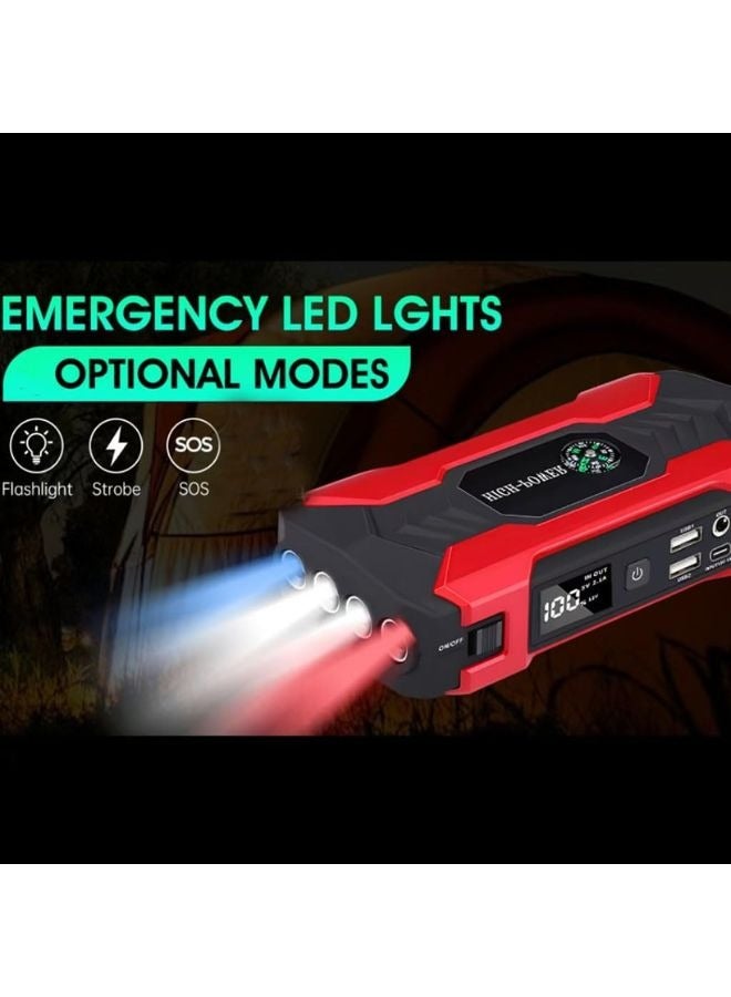 Car Jump Starter 28000mah Water-Resistant Jump Starter Battery Pack, Battery Jumper Starter Portable 200W,12V/1A, Emergency Car Battery Booster Jump Starter With LED Ligh Function - Image 2