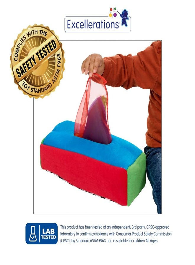 Excellerations Plush Pull & Play 12 inches L x 5-1/2 inches W x 3-1/2 inches H Tissue Box 12 Square Scarves for Children, Kids Educational Baby Toy, 9 Months and Up - Image 2