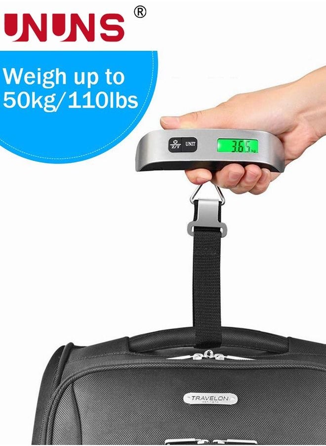 UNUNS - ميزان أمتعة رقمي 50 كجم/110 رطل، ميزان سمك معلق مع شاشة LCD بإضاءة خلفية، مقياس وزن السفر، مقياس وزن حقيبة محمول مع خطاف - Image 1