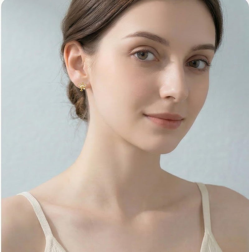 Reffeer Solid 925 Sterling Silver Bow Hoop Earrings Ribbon for Women Teen Girls Bowknot Hoop Earrings Huggie (B-18K Gold) - Image 3