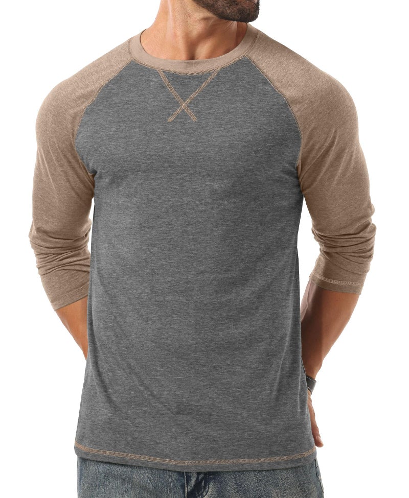 Askdeer Mens Cotton Shirts Long Sleeve Casual T-Shirts Soft Crew Neck Shirts Dark Gray - Image 4