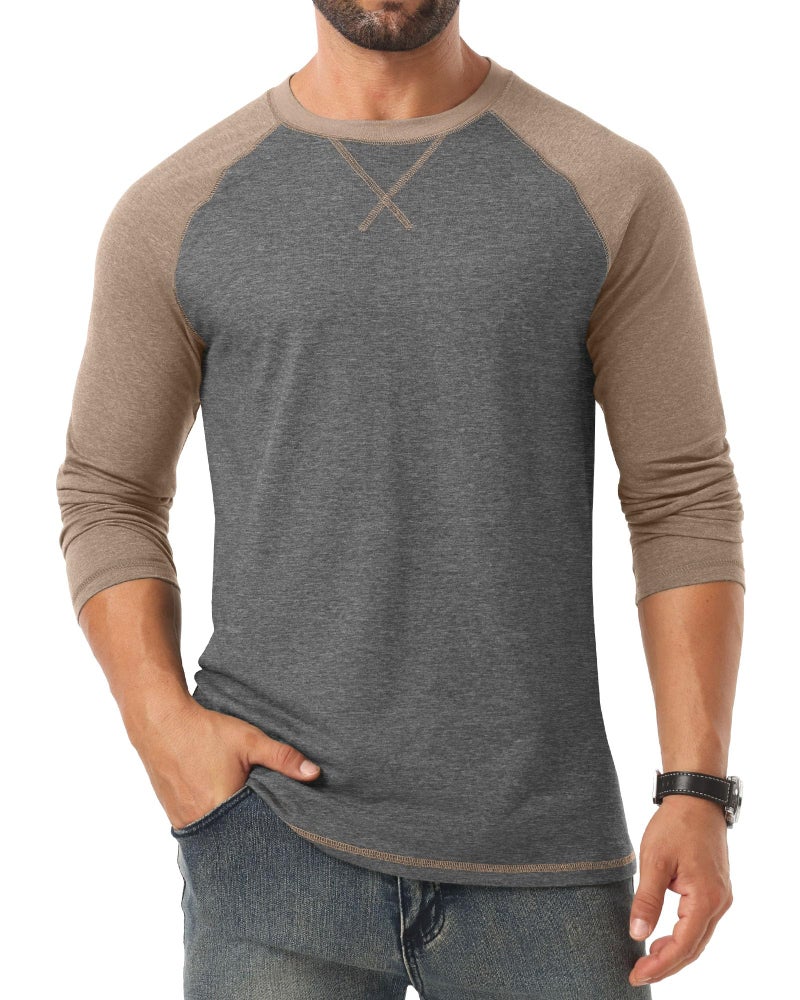 Askdeer Mens Cotton Shirts Long Sleeve Casual T-Shirts Soft Crew Neck Shirts Dark Gray - Image 2