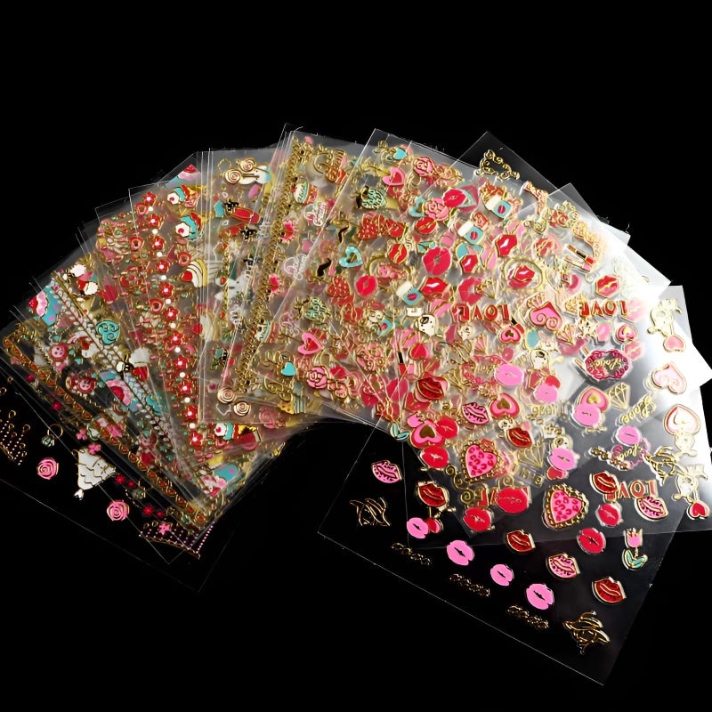 SPLOCUDU 30 Sheets Valentine's Day Nail Art Stickers Red Heart Nail Decals 3D Self-Adhesive Rose Lip Kiss Nail Supplies DIY Acrylic Nails Decoration Accessories for Women and Girls - Image 3