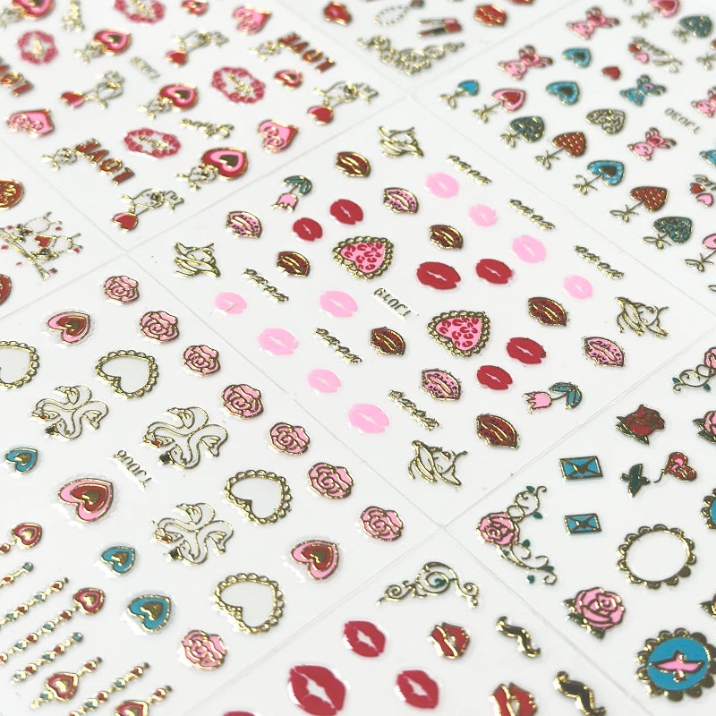 SPLOCUDU 30 Sheets Valentine's Day Nail Art Stickers Red Heart Nail Decals 3D Self-Adhesive Rose Lip Kiss Nail Supplies DIY Acrylic Nails Decoration Accessories for Women and Girls - Image 5
