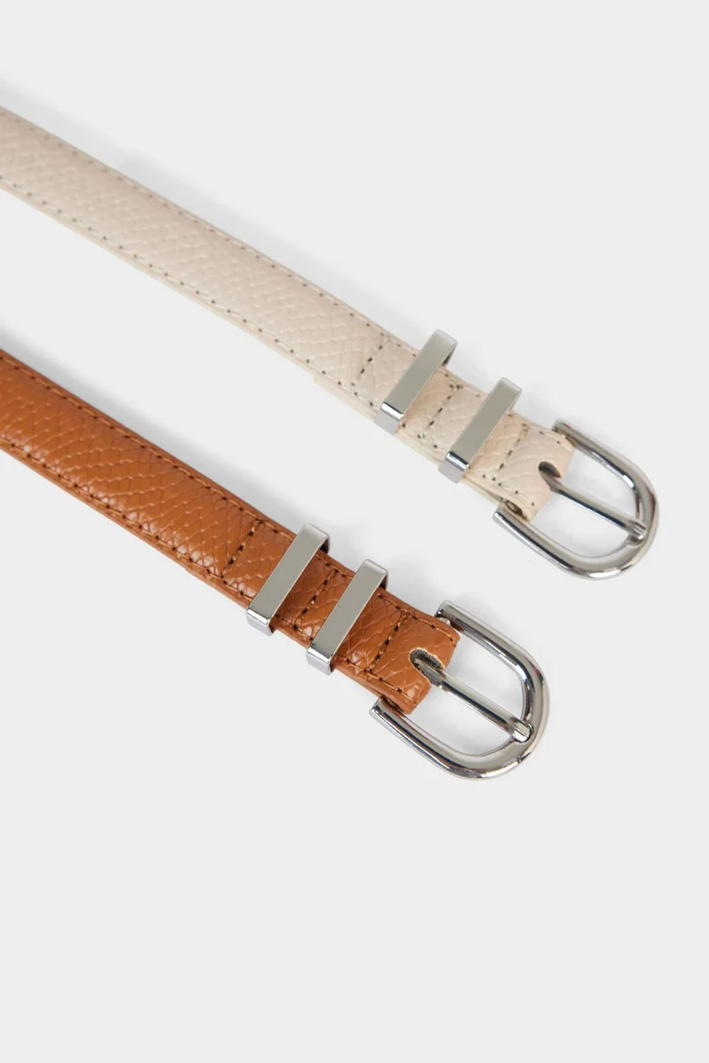 Defacto  Woman 2 piece Oval Buckle Faux Leather Belt for Women | Best Price UAE