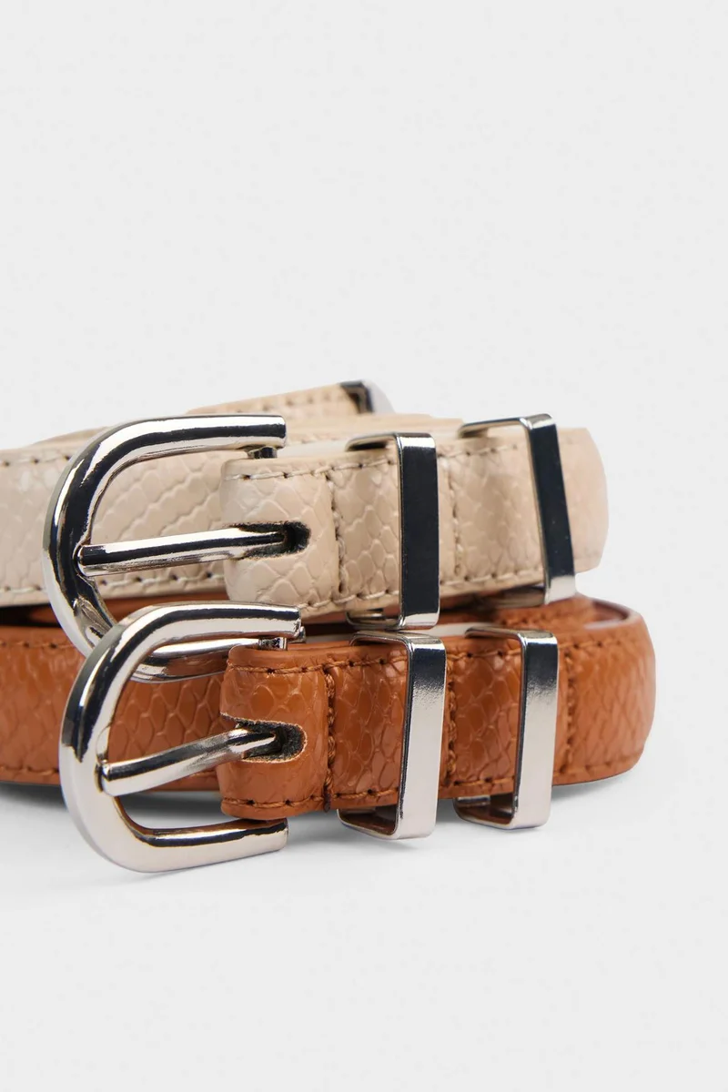 ديفاكتو Woman 2 piece Oval Buckle Faux Leather Belt