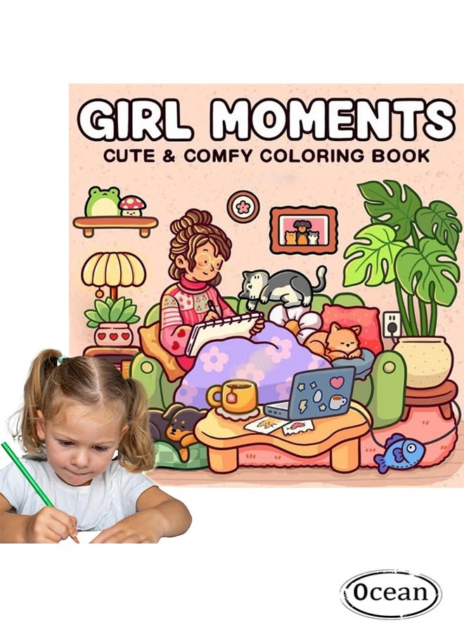 JS Girl Moments: A Stress-Relief Coloring Book for Adults & Teens - Cozy Daily Activities, Mindfulness Illustrations | Relaxing Anti-Anxiety Art Therapy (20.8*20.8cm) - Image 1