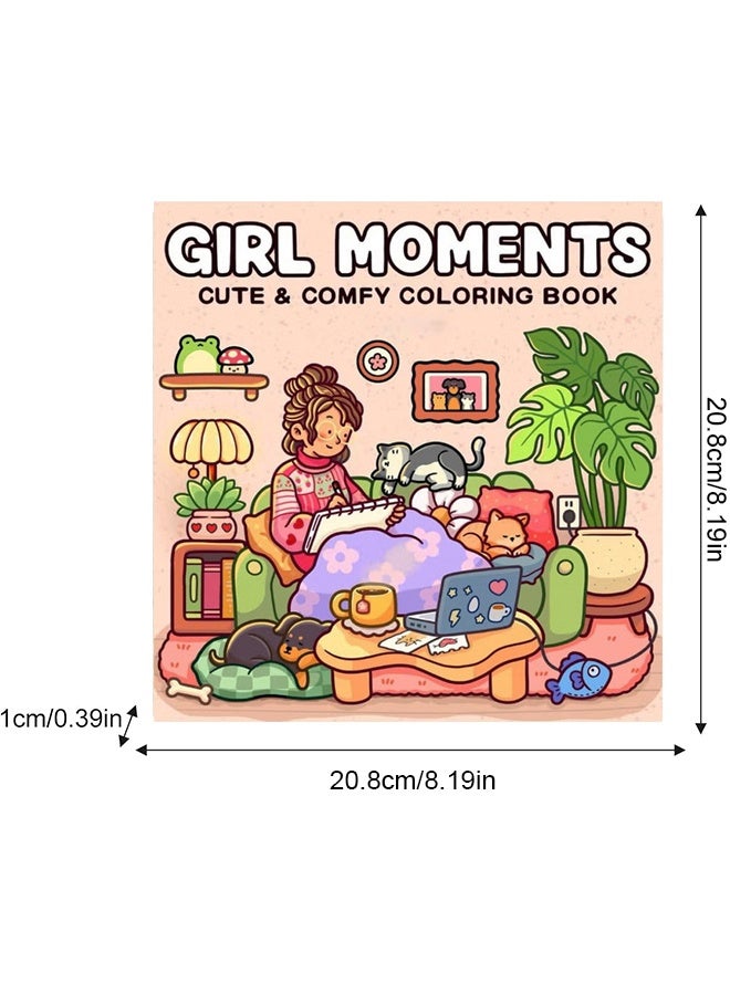 JS Girl Moments: A Stress-Relief Coloring Book for Adults & Teens - Cozy Daily Activities, Mindfulness Illustrations | Relaxing Anti-Anxiety Art Therapy (20.8*20.8cm) - Image 3