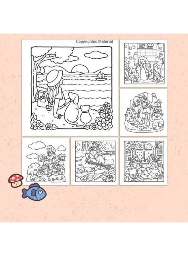 JS Girl Moments: A Stress-Relief Coloring Book for Adults & Teens - Cozy Daily Activities, Mindfulness Illustrations | Relaxing Anti-Anxiety Art Therapy (20.8*20.8cm) - Image 2