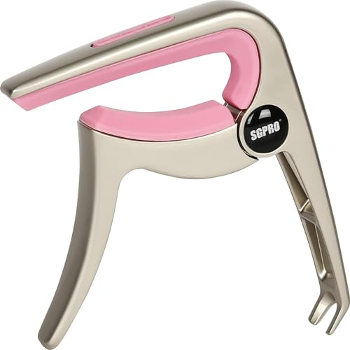 SGPRO Guitar Capo 3-in-1: Acoustic & Electric Capo, Guitar Pin Puller, Pick Holder - Hidden Spring Design, Trapezoid Silicone Rubber Pad, Superior Zinc Alloy (Pink) - Image 1