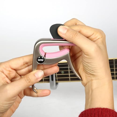 SGPRO Guitar Capo 3-in-1: Acoustic & Electric Capo, Guitar Pin Puller, Pick Holder - Hidden Spring Design, Trapezoid Silicone Rubber Pad, Superior Zinc Alloy (Pink) - Image 3