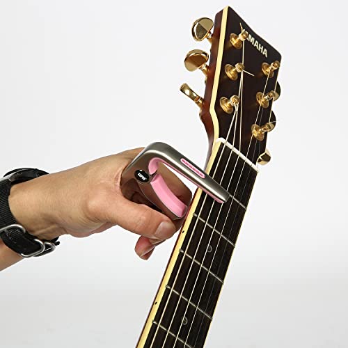 SGPRO Guitar Capo 3-in-1: Acoustic & Electric Capo, Guitar Pin Puller, Pick Holder - Hidden Spring Design, Trapezoid Silicone Rubber Pad, Superior Zinc Alloy (Pink) - Image 4