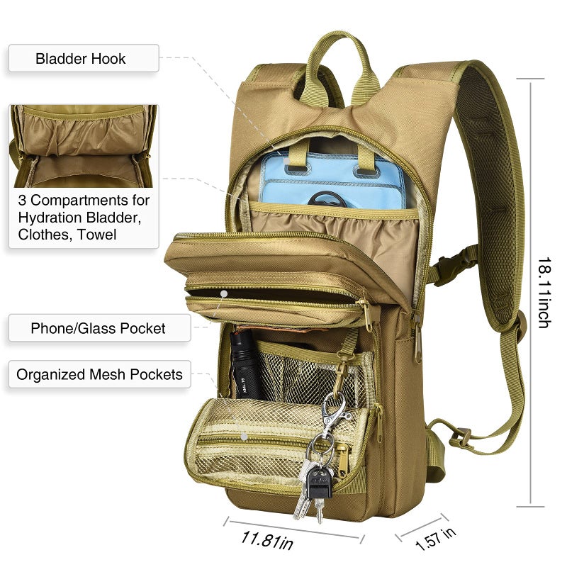 NOOLA Hydration Backpack with 3L TPU Water Bladder, Tactical Molle Water Backpack for Men Women, Hydration Pack for Hiking, Biking, Running and Climbing ,Tan - Image 5