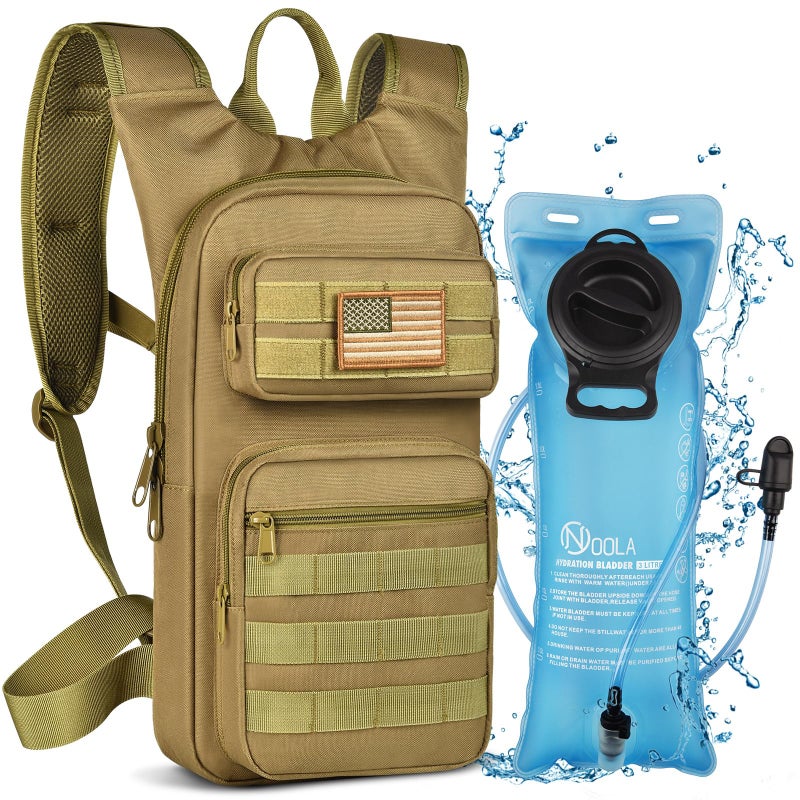 NOOLA Hydration Backpack with 3L TPU Water Bladder, Tactical Molle Water Backpack for Men Women, Hydration Pack for Hiking, Biking, Running and Climbing ,Tan - Image 1