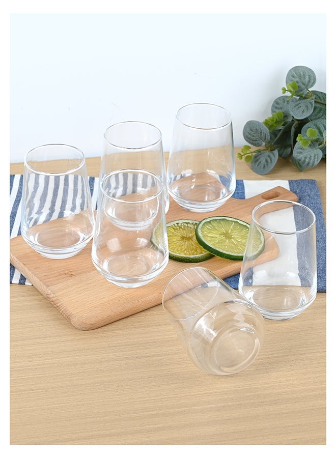 Ollieroo Drinking Glasses Set of 6, 390ml Water Glasses, Stemless Wine Glasses, Glass for Cocktail, Juice, Mojito, Iced Tea, Kitchen and Bar Glassware - Image 1