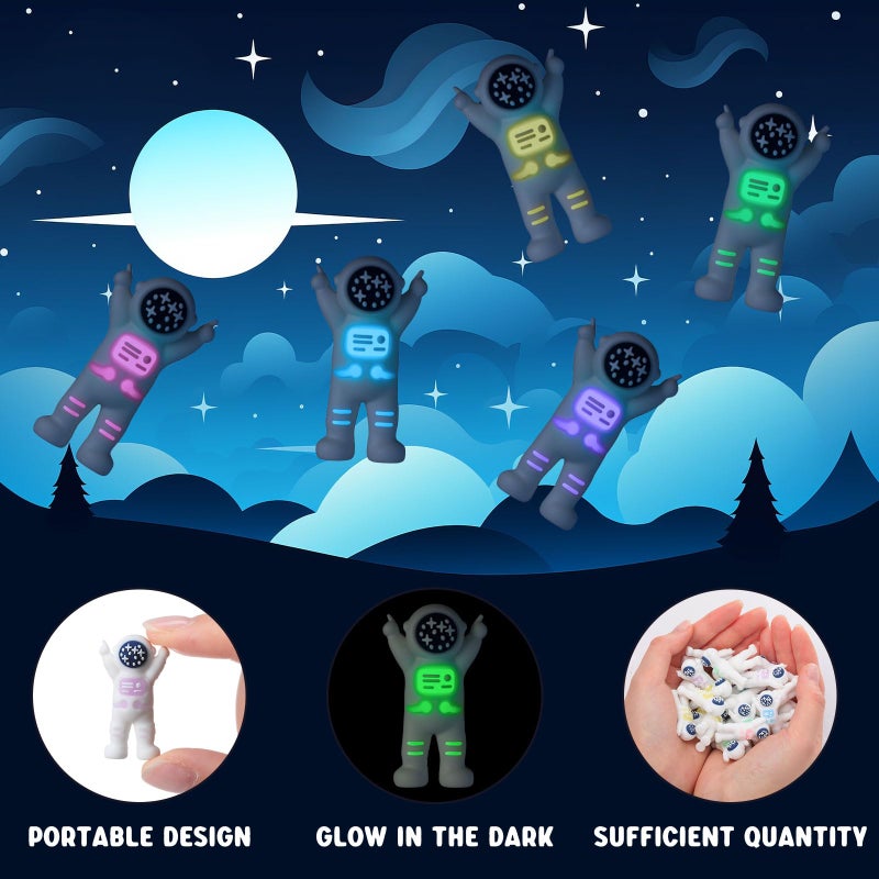 Sonwyoung 25 Pcs Mini Astronaut Figurines Glow in The Dark Miniature Astronaut Tiny Spaceman Toys for Kids Space Party Classroom Prize Easter Egg Stuffers Birthday Gift PiÃ±ata (Partial Body Glow) - Image 3