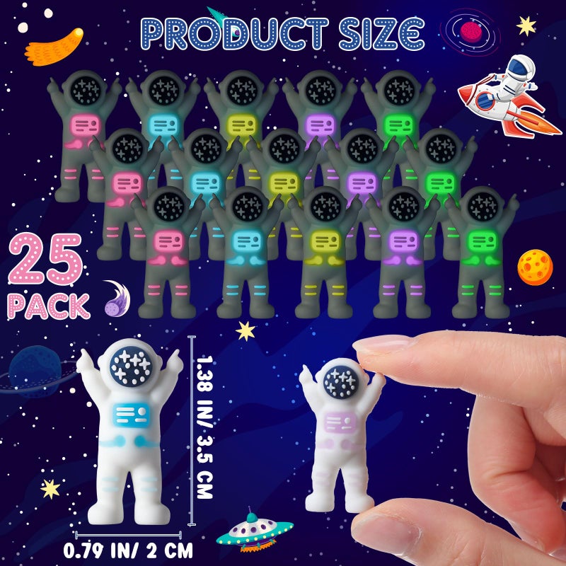 Sonwyoung 25 Pcs Mini Astronaut Figurines Glow in The Dark Miniature Astronaut Tiny Spaceman Toys for Kids Space Party Classroom Prize Easter Egg Stuffers Birthday Gift PiÃ±ata (Partial Body Glow) - Image 2