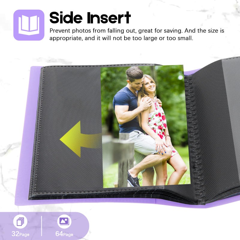 Aevdor Small Photo Album 4x6 Photos Black Inner Page With Strong Elastic Band  Each Small Album Holds 64 Photos  4x6 Mini Book Pictures Album Birthday Christmas Photo Albums Wedding Anniversary (Purple) - Image 5