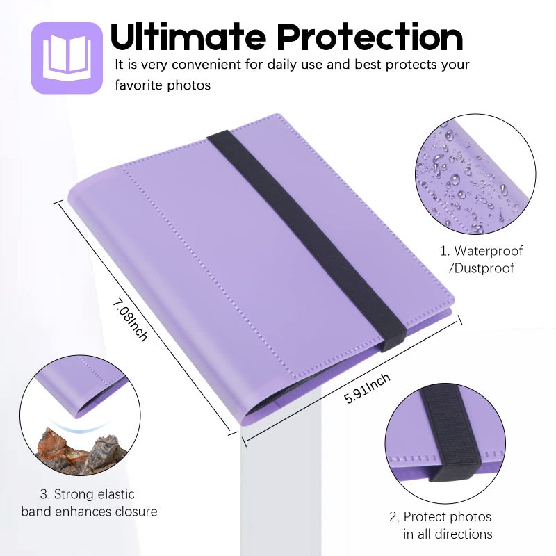 Aevdor Small Photo Album 4x6 Photos Black Inner Page With Strong Elastic Band  Each Small Album Holds 64 Photos  4x6 Mini Book Pictures Album Birthday Christmas Photo Albums Wedding Anniversary (Purple) - Image 3