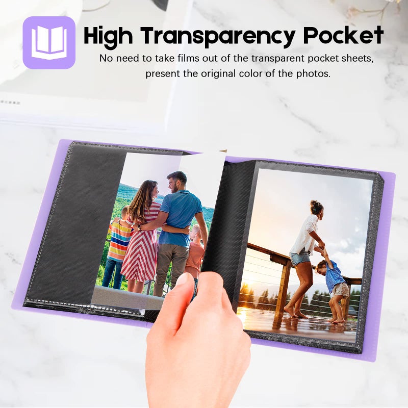 Aevdor Small Photo Album 4x6 Photos Black Inner Page With Strong Elastic Band  Each Small Album Holds 64 Photos  4x6 Mini Book Pictures Album Birthday Christmas Photo Albums Wedding Anniversary (Purple) - Image 4