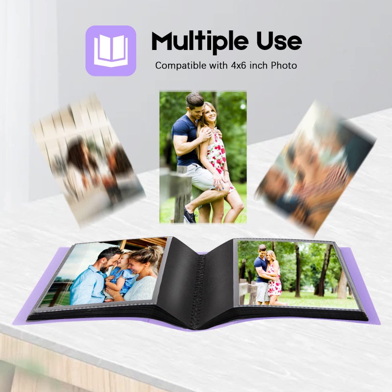 Aevdor Small Photo Album 4x6 Photos Black Inner Page With Strong Elastic Band  Each Small Album Holds 64 Photos  4x6 Mini Book Pictures Album Birthday Christmas Photo Albums Wedding Anniversary (Purple) - Image 2