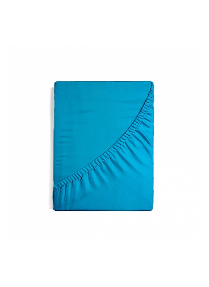 Linen Thread - 1-Piece Solid Fitted Sheet Cyan Blue  Single Double Queen Size Made With High Quality 96GSM Microfiber - Image 1