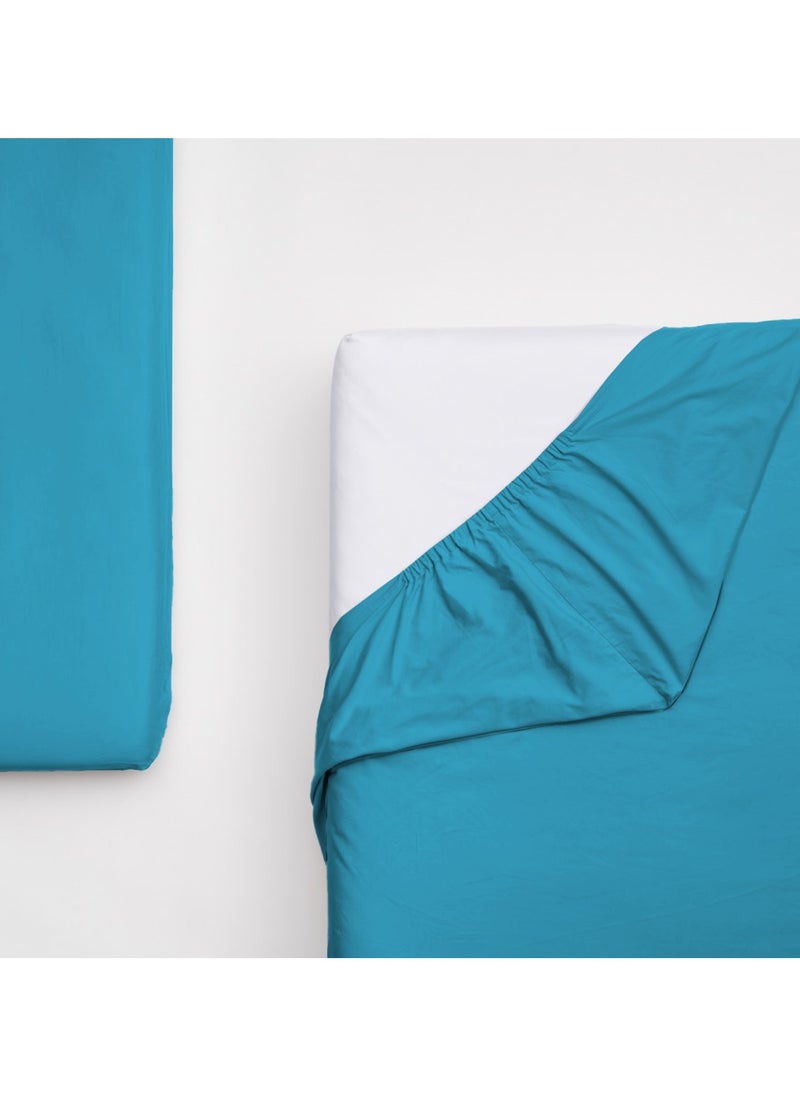 Linen Thread - 1-Piece Solid Fitted Sheet Cyan Blue  Single Double Queen Size Made With High Quality 96GSM Microfiber - Image 1