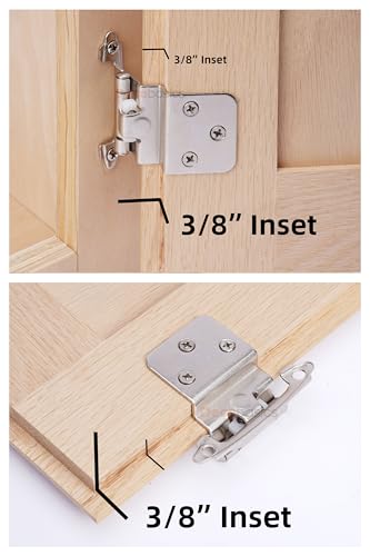DecoBasics 3/8" Inset Cabinet Hinges Brushed Nickel (25 Pair -50 Pcs) Offset Self Closing Cabinet Hinges for Kitchen Cabinets Satin Nickel w/Silicon Bumpers & Upgraded Screws - Image 2