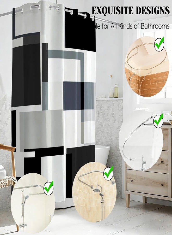 KINUUIS 71x74 Black No Hooks Shower Curtain, Easy Install, Black White Striped Shower Curtains for Bathroom,Geometric Waterproof Bathroom Curtain for Modern Homes - Image 5