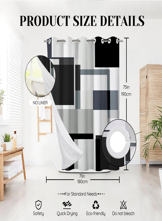 KINUUIS 71x74 Black No Hooks Shower Curtain, Easy Install, Black White Striped Shower Curtains for Bathroom,Geometric Waterproof Bathroom Curtain for Modern Homes - Image 2
