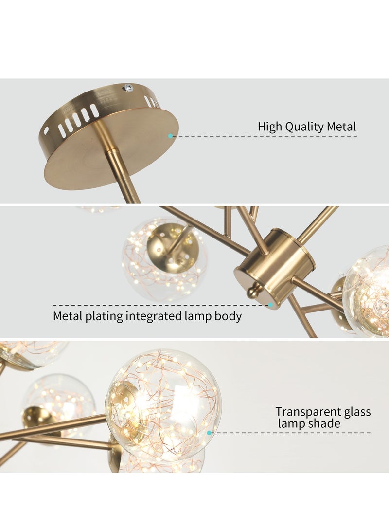 YATAI LIGHTING 15-Light Gold Sputnik Chandelier, Modern LED Sputnik Pendant Chandelier, Modern Spherical Glass Pendant Light Fixture for Living Room Bedroom Hallway,90W - Image 4
