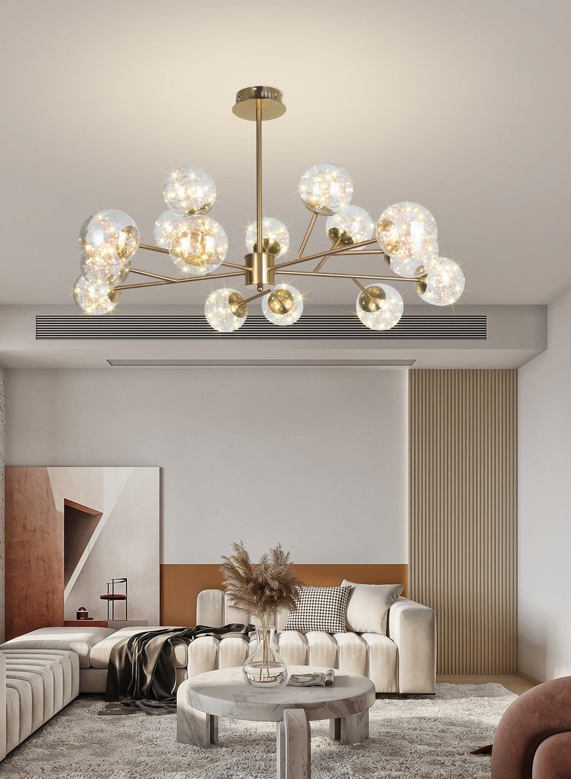 YATAI LIGHTING 15-Light Gold Sputnik Chandelier, Modern LED Sputnik Pendant Chandelier, Modern Spherical Glass Pendant Light Fixture for Living Room Bedroom Hallway,90W - Image 5