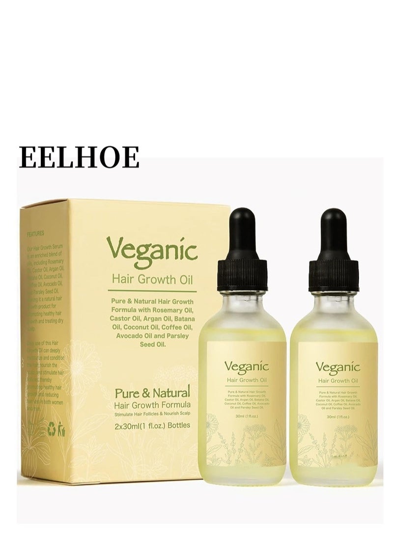 EELHOE Natural Vegan Hair Growth Oil, Vegan Hair Growth Oil with Rosemary Oil, Castor Oil, Argan Oil, Raw Sweet Potato Oil, Vegan Oil (30ml*2) - Image 1
