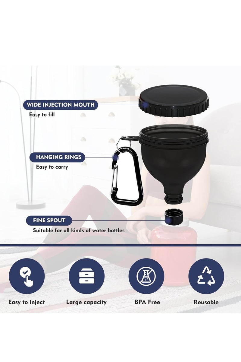 فلوشرينيك حاوية مسحوق البروتين 2 قطعة، حاوية سفر مسحوق البروتين المحمولة، قبل التمرين / صالة الرياضة مكملات القمع سلاسل المفاتيح (أسود، 50 مل) - Image 3