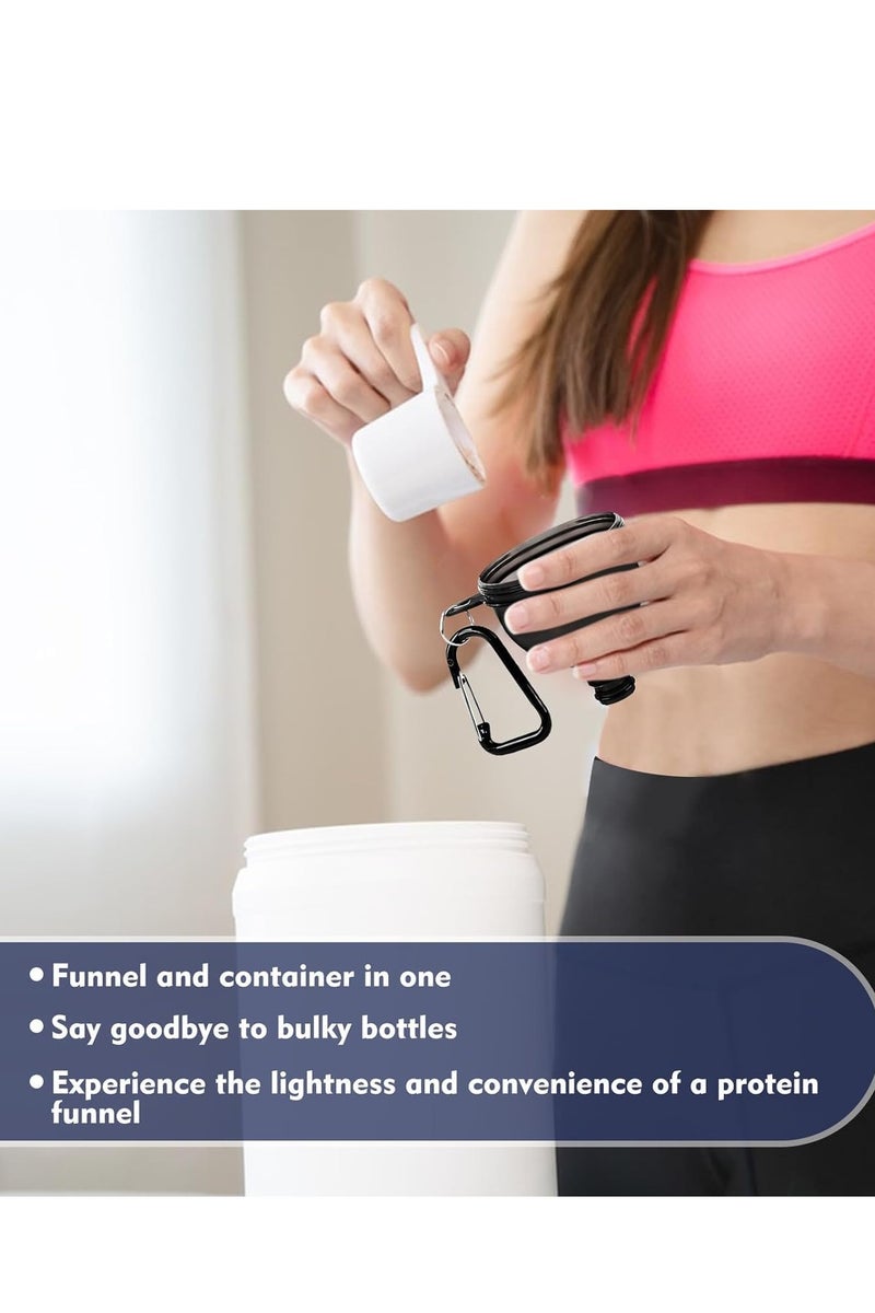 فلوشرينيك حاوية مسحوق البروتين 2 قطعة، حاوية سفر مسحوق البروتين المحمولة، قبل التمرين / صالة الرياضة مكملات القمع سلاسل المفاتيح (أسود، 50 مل) - Image 5