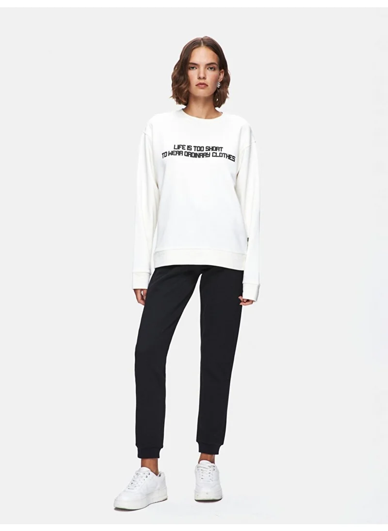 إل تي بي Slogan Zero Collar Long Sleeve White Sweatshirt