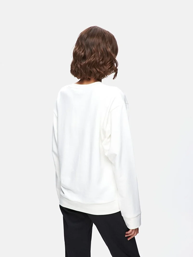 ال تي بي Slogan Zero Collar Long Sleeve White Sweatshirt