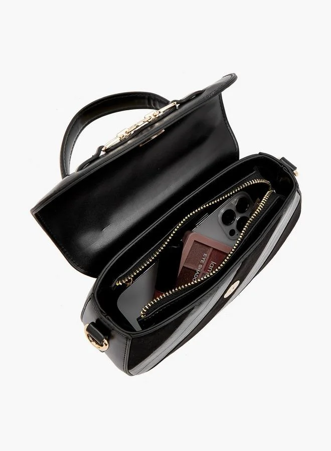 Le Confort BLACK Striped Suede Satchel Bag With Metallic Accent for Women | Best Price UAE