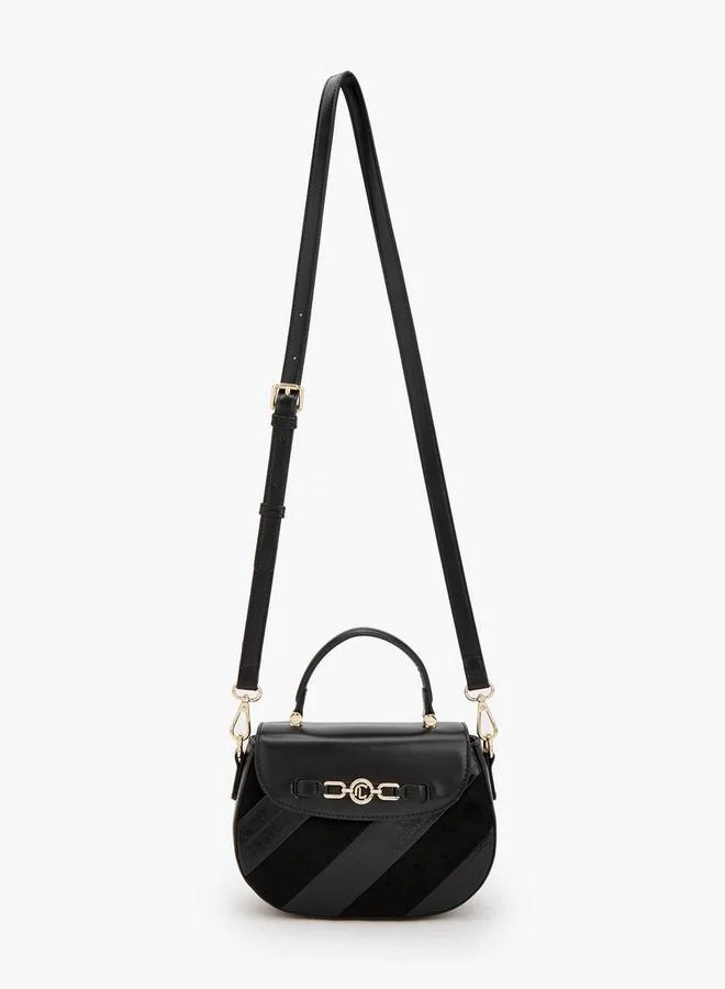 Le Confort BLACK Striped Suede Satchel Bag With Metallic Accent for Women | Best Price UAE